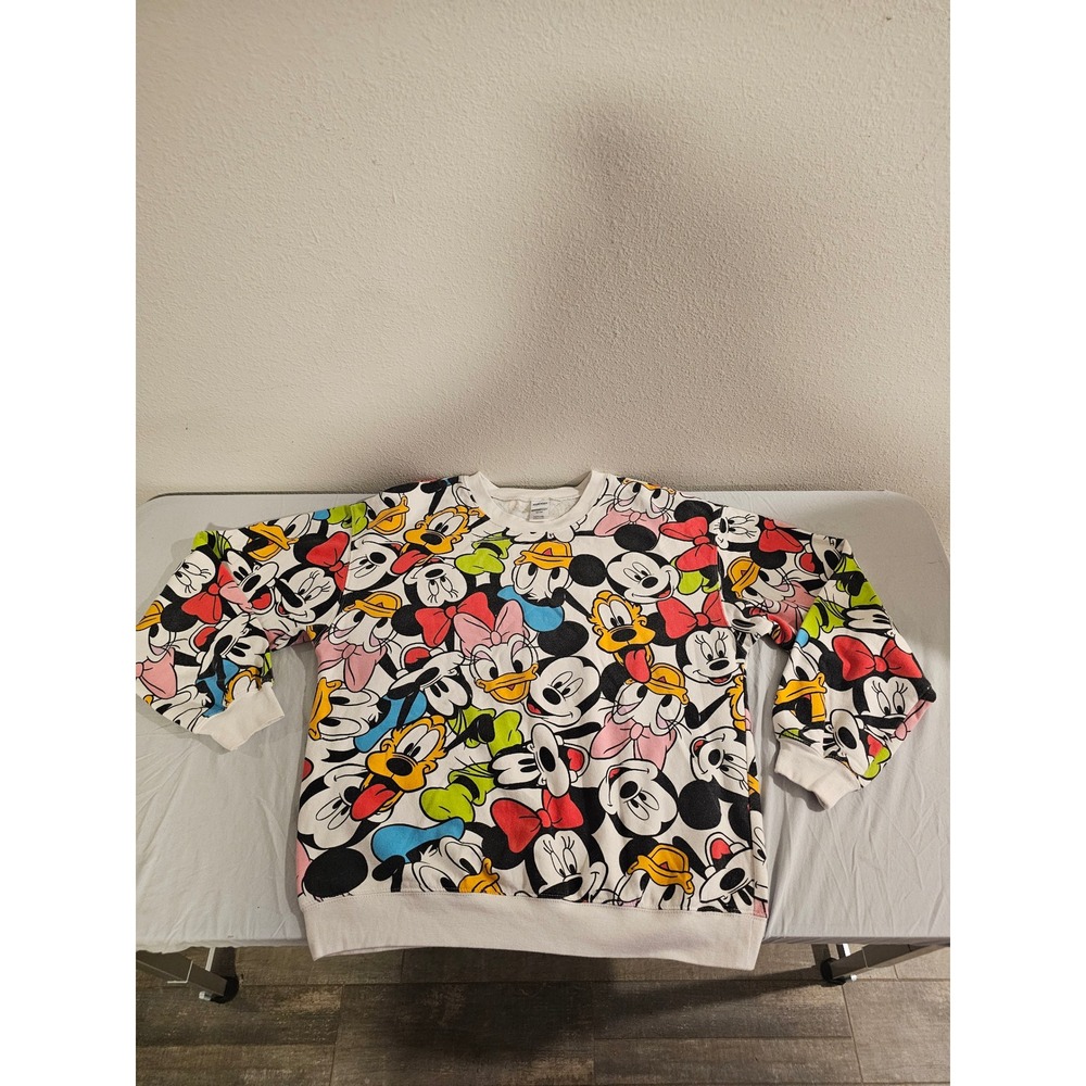 Disney Mickey and Friends All Over Print Sweatshirt White Multicolor Large 11-13